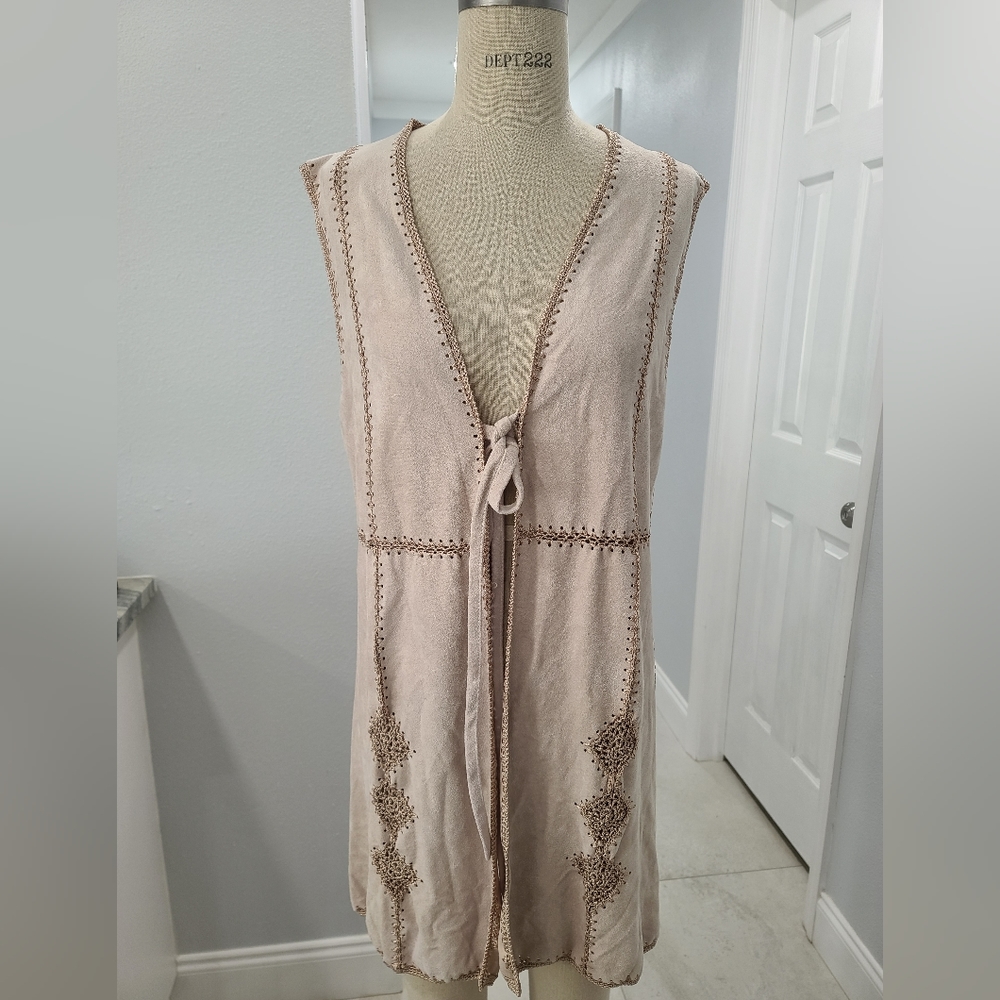 Vintage Faux Suede and Crochet Detailed Vest